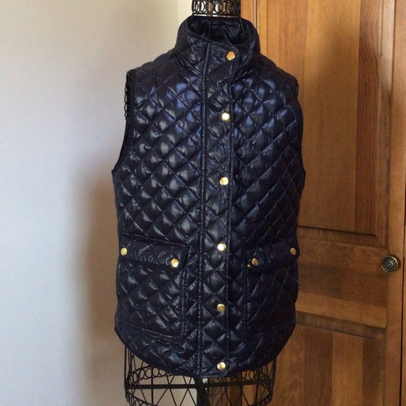 J Crew Navy Patent Down Filled vest, XS - Picture 4 of 8